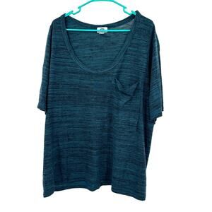 Old Navy Size XXL Shirt Dark Blue Teal Round Neck Pocket Tee Short Sleeve Causal